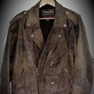 Brown Leather Biker Coat/Jacket